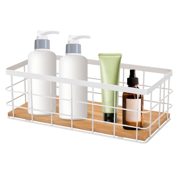 Dznils Shower Caddy Shelf, 10" Wall Mounted Bathroom Organizer Metal Wire Basket, White