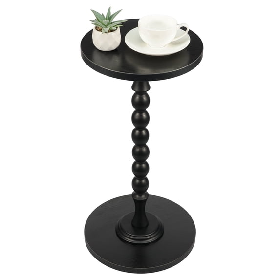 Dznils Small Round Wood Side Table, Modern Drink End Table, Coffee Table with Wood Base, 22"H, Black