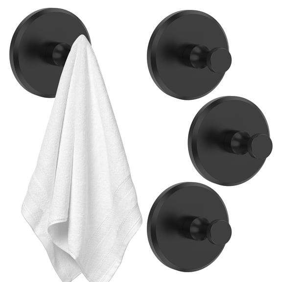Dznils Stainless Steel Towel Hooks, Round Robe Hook, Suction Cup Hooks for Shower, 4 Pack, Black