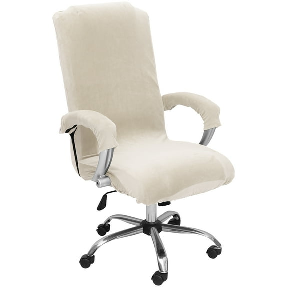 Dznils Stretch Office Chair Cover with Armrest Cover, Velvet Computer Desk Chair Slipcover, Beige