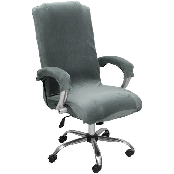 Dznils Stretch Office Chair Cover with Armrest Cover, Velvet Computer Desk Chair Slipcover, Gray