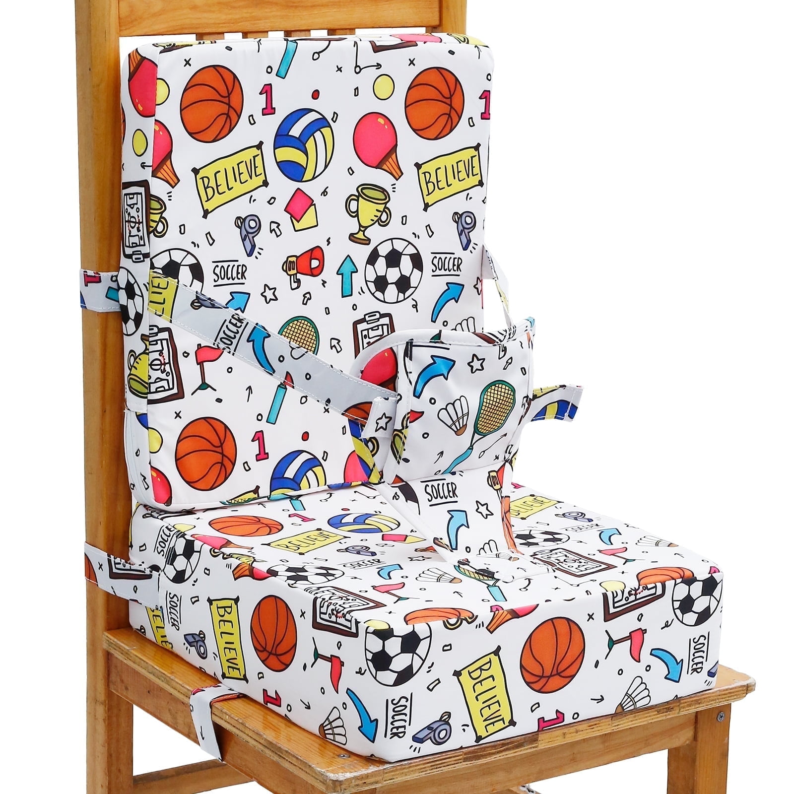 Dznils Toddler Booster Seat for Dining Table, with Backrest, Safety Buckles, Non-Slip Bottom, White
