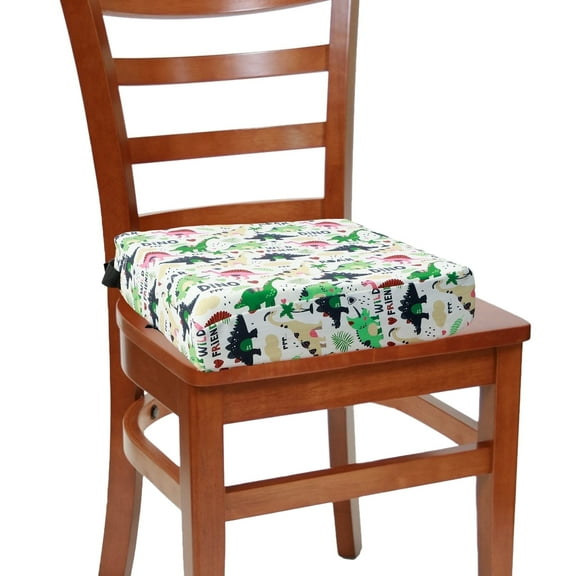 Dznils Toddler Booster Seat for Dining Table, with Safety Buckles, Non-Slip Bottom, White Dinosaur