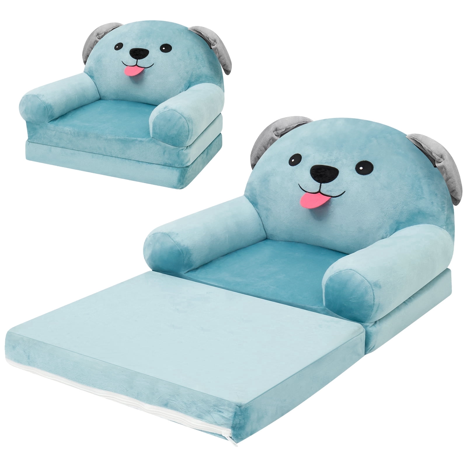 Dznils Toddler Sofa Chair, 2-in-1 Soft Foam Flip Open Kids Couch Lounger Comfy, Ages 1+, Blue Dog