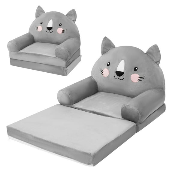 Dznils Toddler Sofa Chair, 2-in-1 Soft Foam Flip Open Kids Couch Lounger Comfy, Ages 1+, Gray Cat