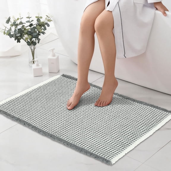 Dznils Waffle Bathroom Rug, Washable Microfiber Extra Soft and Absorbent Bath Mat, Gray, 20" x 33"