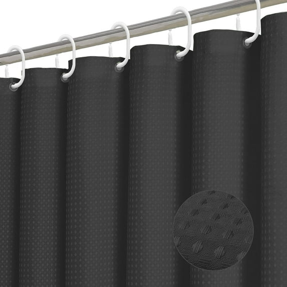 Dznils Waffle Shower Curtain with Hooks, Thick Weighted Fabric Bathroom Curtain, Black, 72" x 72"