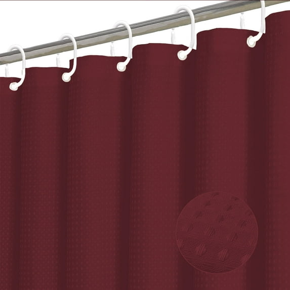 Dznils Waffle Shower Curtain with Hooks, Thick Weighted Fabric Bathroom Curtain, Burgundy Red, 72" x 72"