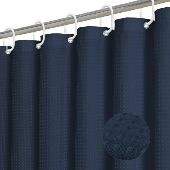 Dznils Waffle Shower Curtain with Hooks, Thick Weighted Fabric Bathroom Curtain, Navy Blue, 72" x 72"