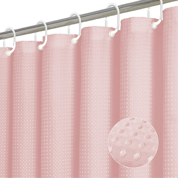 Dznils Waffle Shower Curtain with Hooks, Thick Weighted Fabric Bathroom Curtain, Pink, 72" x 72"