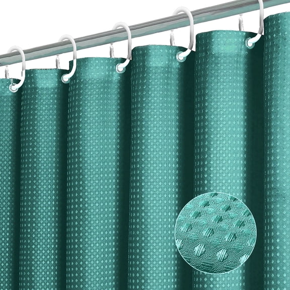 Dznils Waffle Shower Curtain with Hooks, Thick Weighted Fabric Bathroom Curtain, Seaweed Green, 72" x 72"