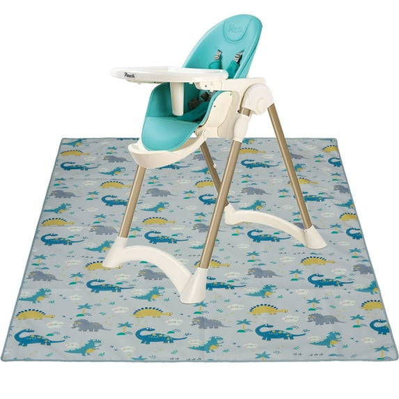 Dznils Waterproof Baby Splat Mat for Under High Chair, Non-Slip Floor Mat, 51" x 51", Gray Dinosaur