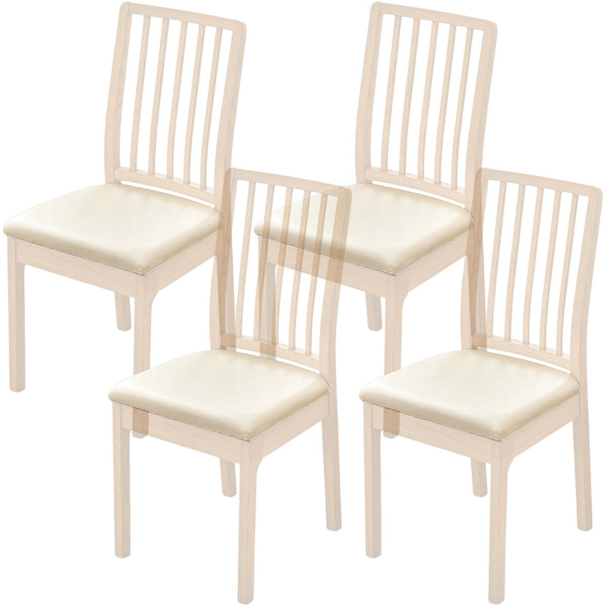 Dznils Waterproof Dining Chair Seat Covers Faux Leather Stretch Chair Slipcovers, 4 Pack, Beige