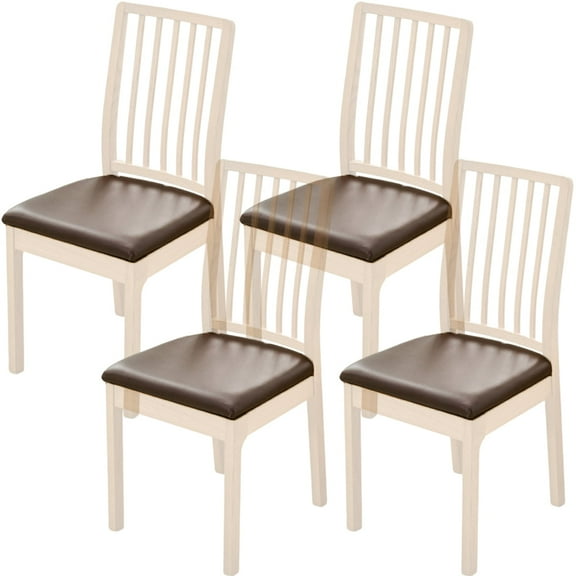 Dznils Waterproof Dining Chair Seat Covers Faux Leather Stretch Chair Slipcovers, 4 Pack, Brown