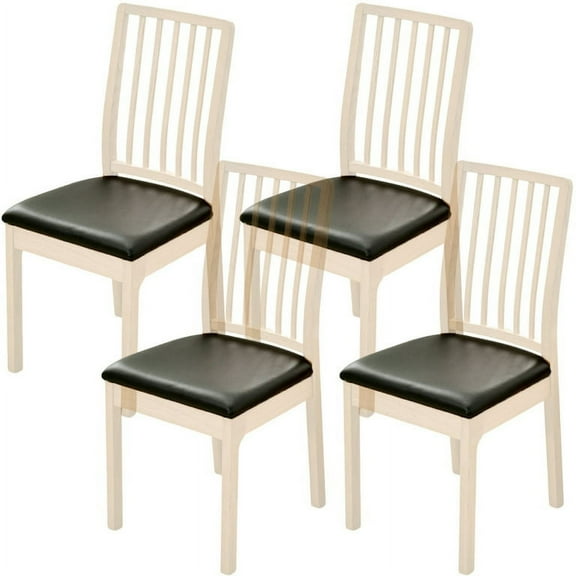 Dznils Waterproof Dining Chair Seat Covers Pu Faux Leather Stretch Chair Slipcovers, 4 Pack, Black