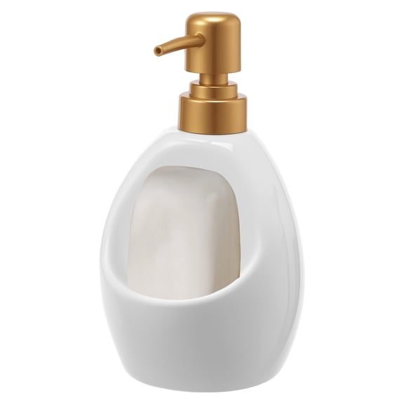 Dznils White Ceramic Soap Dispenser, Bathroom Refillable Lotion Pump with Soap Holder, 16 oz