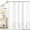 thumbnail image 1 of Dznils White Farmhouse Fabric Shower Curtain, Ruffle Bathroom Curtain with 12 Hooks, 72" x 72", 1 of 12