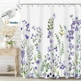 thumbnail image 1 of Dznils White Floral Fabric Shower Curtain, Watercolor Bathroom Curtain with Hooks, Purple, 72" x 72", 1 of 15