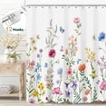 thumbnail image 1 of Dznils White Floral Fabric Shower Curtain, Watercolor Floral Bathroom Curtain with Hooks, Pink, 72" x 72", 1 of 11