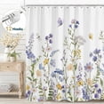 thumbnail image 1 of Dznils White Floral Fabric Shower Curtain, Watercolor Floral Bathroom Curtain with Hooks, Purple, 72" x 72", 1 of 11