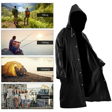 Dznils Women Men Mac Raincoat EVA Cloth Long Rain Coat with Hat Black Grey