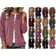thumbnail image 1 of Dzrciro Corduroy Jacket Women, Plus Size Long Sleeve Crew Neck Ruffle Trim Button Pink Jaket, Lightweight Casual Fall Boho Cardigan Jacket 2XL, 1 of 7
