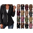 thumbnail image 1 of Dzrciro Corduroy Jacket Women, Plus Size Long Sleeve Lapel Button Gray Blazer Jacket with Ruffle Hem and Lace Cuffs, Elegant Fall Outerwear Jacket L, 1 of 8
