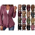 thumbnail image 1 of Dzrciro Corduroy Jacket Women, Plus Size Long Sleeve Lapel Button Pink Blazer Jacket with Ruffle Hem and Lace Cuffs, Elegant Fall Outerwear Jacket 3XL, 1 of 8