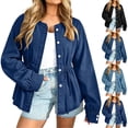 thumbnail image 1 of Dzrciro Demin Jacket for Women, Long Sleeve Round Neck Drawsting Wasit Button Cinching Lace Jean Coat, Casual Relaxed Demin Outerwear S‑2XL, 1 of 8