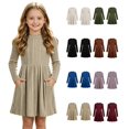 thumbnail image 1 of Dzrciro Dresses for Girls, Ribbed Knit Long Sleeve Crewneck A-Line Fall Winter Soft Khaki Princess Dress with Side Pockets, 5-15 Years, 1 of 8