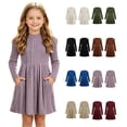 thumbnail image 1 of Dzrciro Dresses for Girls, Ribbed Knit Long Sleeve Crewneck A-Line Fall Winter Soft Purple Princess Dress with Side Pockets, 5-15 Years, 1 of 8