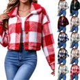 thumbnail image 1 of Dzrciro Fleece Jacket for Women, Plaid Long Sleeve Lapel Button Front Cropped Sherpa Coat, Winter Warm Outerwear S‑2XL, 1 of 8