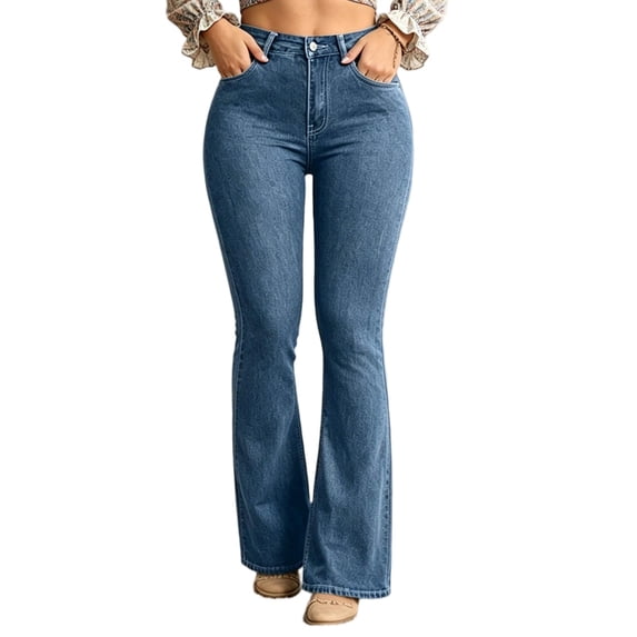 Dzrciro Jeans for Women, Low Rise Stretchy Button Zip Washed Flare Jeans with Pockets, Casual Daily Boyfriend Denim Pants 2XS-L