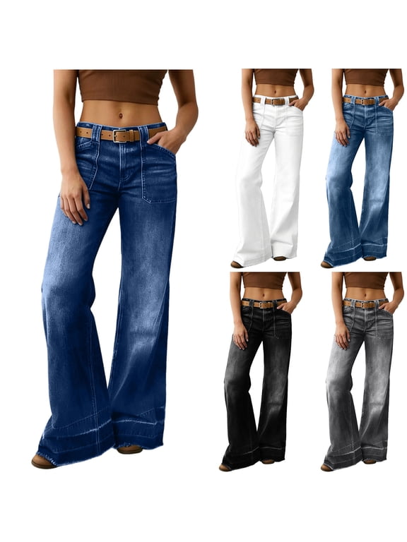 Jeans for Women, Plus Size Low Waist Zip Washed Jeans with Pockets, Y2K Vintage 90s Hip Hop Streetwear Demin Pants S-3XL
