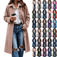 thumbnail image 1 of Dzrciro Plaid Long Coat for Women, Long Sleeve Lapel Open Front Button Checkered Trench Coat, Elegant Fashion Fall Outerwear S-2XL, 1 of 8