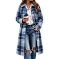thumbnail image 1 of Dzrciro Plaid Long Coat for Women, Long Sleeve Lapel Open Front Button Checkered Trench Coat, Elegant Fashion Fall Outerwear S-2XL, 1 of 7