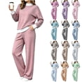 thumbnail image 1 of Dzrciro Striped Two Piece Sets for Women, Plus Size Striped Long Sleeve Crew Neck Pullover Tops and Elastic Waist Wide Leg Pants with Patch Pockets, Casual Loose Sweatsuits S‑2XL, 1 of 6