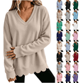 thumbnail image 1 of Dzrciro Sweatshirt for Women, Long Sleeve V Neck Khaki Pullover Tops with Scalloped Hem, Fall Casual Loose Comfy Sweatshirts S-2XL, 1 of 8