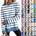 thumbnail image 1 of Dzrciro Sweatshirt for Women, Stripe Long Sleeve Crew Neck Blue Pullover Tops with Scalloped Hem, Fall Casual Loose Comfy Sweatshirts S-2XL, 1 of 8