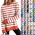 thumbnail image 1 of Dzrciro Sweatshirt for Women, Stripe Long Sleeve Crew Neck Orange Pullover Tops with Scalloped Hem, Fall Casual Loose Comfy Sweatshirts S-2XL, 1 of 8