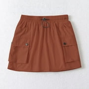 Dzwdwz Woman Fashion Solid Package Hip Silky Skirt Short Skirt European Style Drawstring Double Pockets Elastic Waist Women's Dresses Travel Vacation Elegant Dresses For Ladies Wine