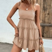 Dzwdwz Women's Fashionable Solid Color Sleeveless Bra Dress With Suspender Dress Ladies Plus Size Dresses Easy to Care Elegant Dresses For Ladies Beige