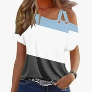 Dzwdwz Women's Solid Color Camisole Sleeveless T-shirt Loose Tank Top Practical Shirts Tops For Ladies Light Blue