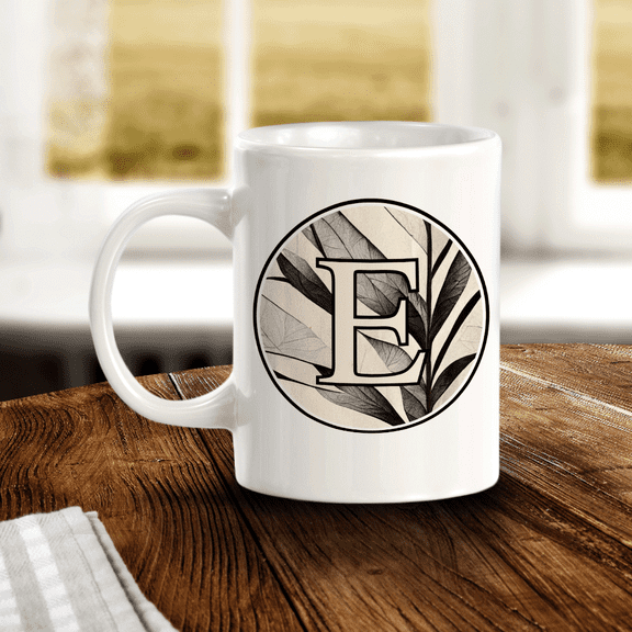E 11oz Black and White Alphabet Monogrammed Initial Ceramic 11oz Coffee Mug