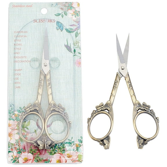 E 1Set 4.7Inch Stainless Steel Sewing Scissors Butterfly Pattern Vintage Style Embroidery Shears for Papercraft Crochet Cross Stitch Knitting Scissors Antique Bronze Printed Package
