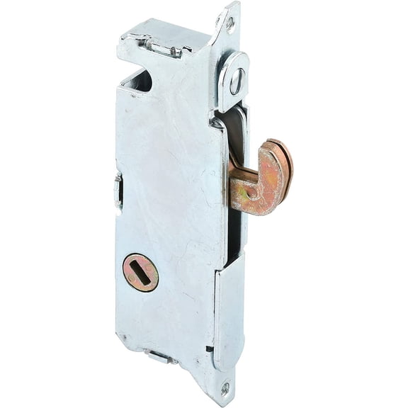 E 2014 Mortise Lock - Adjustable, Spring-Loaded Hook Latch for Sliding Patio Doors Constructed of Wood, Aluminum and Vinyl, 3-11/16 In., 45 Keyway, Round Face (Single Pack)