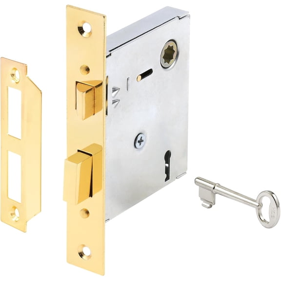 E 2294 Vintage Style Indoor Mortise Lock Assembly Kit Cast Steel, Brass Plated Finish, Antique Skeleton Key Backset, 1/4 Max Square Spindle - Reversible Latch Bolt (Single Pack)