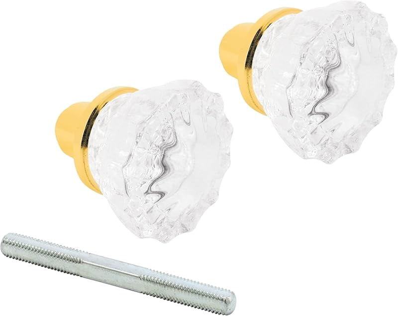 E 28316 Mortise Style Fluted Glass Door Knobs - Perfect for Replacing Broken Antique Lock Sets on Interior Doors, Features 2 In. Outside Diameter Knobs, Brass Plated (Single Pack)