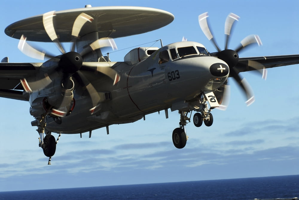 E-2C Hawkeye approaches the flight deck of USS John C Stennis Canvas Art - Stocktrek Images (34 x 23)