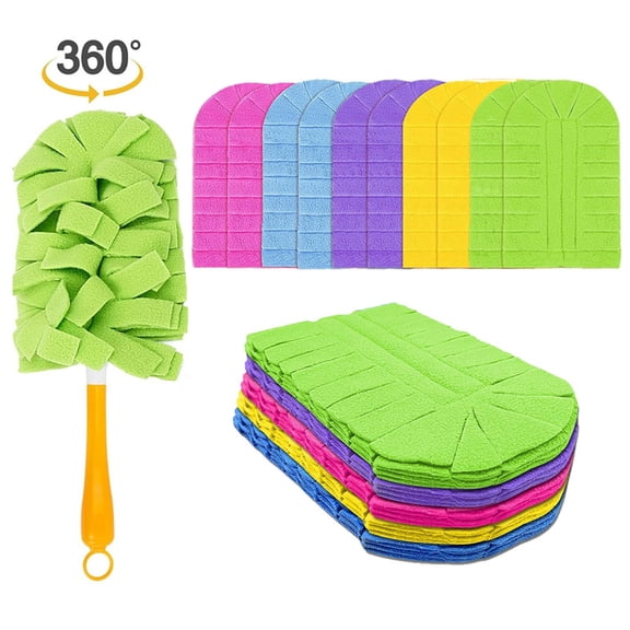 E 360 Degree Rotating Duster With Replaceable Cloth Covers For Wet And Dry Dusting Handle And 10 Replacement Cloths For Comprehensive Cleaning And Durability